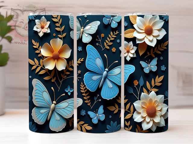 Quilled Blue Butterfly Tumbler Wrap, Blue Butterfly Mug, Paper Art Cup, Artistic Butterfly Wrap, Handmade Look Design, Elegant Nature Gift, Sublimation Tumbler Wrap Sublimation Lara' s Designs 