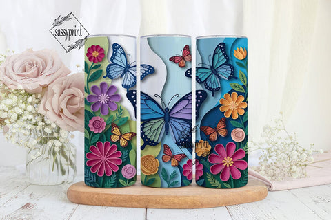 Quilled Butterflies Floral 20oz Tumbler Sublimation sassyprint 