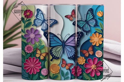 Quilled Butterflies Floral 20oz Tumbler Sublimation sassyprint 