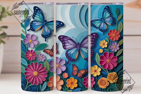 Quilled Butterflies Floral 20oz Tumbler Sublimation sassyprint 