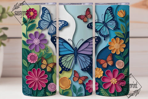 Quilled Butterflies Floral 20oz Tumbler Sublimation sassyprint 