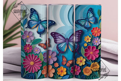 Quilled Butterflies Floral 20oz Tumbler Sublimation sassyprint 