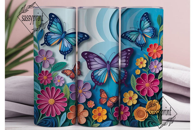 Quilled Butterflies Floral 20oz Tumbler Sublimation sassyprint 