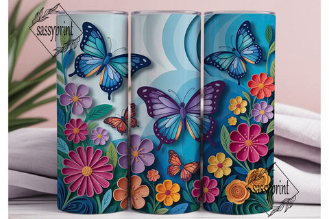 Quilled Butterflies Floral 20oz Tumbler Sublimation sassyprint 