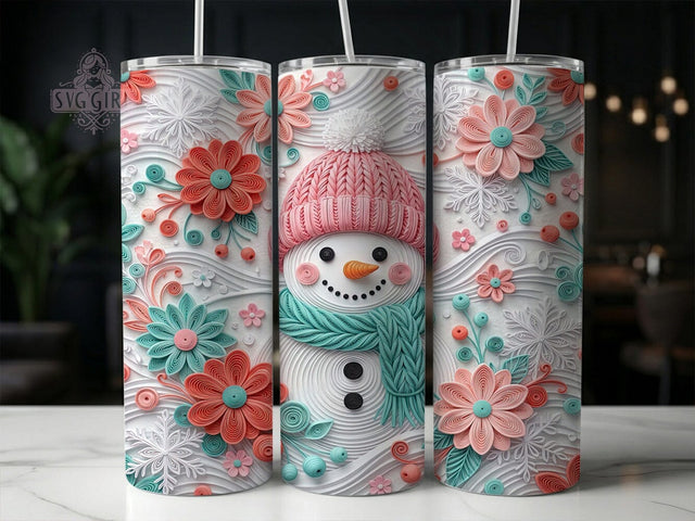 Quilled Snowman Pink 20oz Tumbler, Quilled Snowman, Pink Snowman, Snowman Tumbler, 20oz Tumbler Wrap, Pink Tumbler Wrap, Quilled Snowman PNG, Winter Tumbler PNG Sublimation SvggirlplusArt 