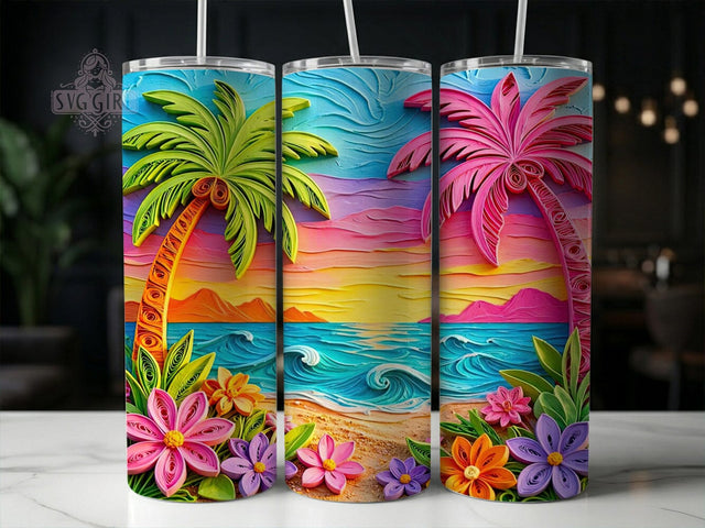 Quilled Tropical Beach 20oz Tumbler, Quilled Tropical Beach, Tropical Beach, Quilled Beach, Beach Tumbler, 20oz Tumbler, Tropical Tumbler, Tumbler Wrap Sublimation SvggirlplusArt 