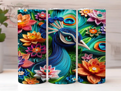 Quilling Peacock Art 20oz Tumbler, Elegant Bird Wrap, Peacock Feather Sublimation, Artistic Quilling PNG, 20oz Tumbler Wrap, Exotic Peacock Design, Colorful Bird Sublimation Sublimation Lara' s Designs 