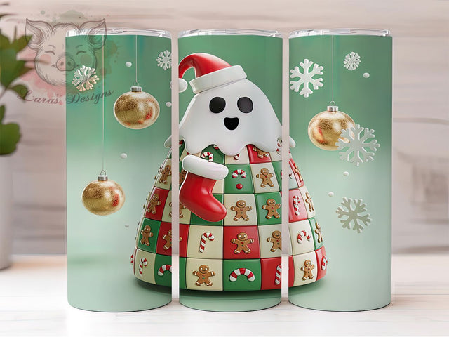 Quilted Christmas Ghost Tumbler, Quilted Holiday Ghost Sublimation Design, Festive Cup Art, 20oz Xmas Tumbler, Whimsical Ghost Mug, Stylish Christmas Cup, Cozy Holiday Wrap Sublimation Lara' s Designs 