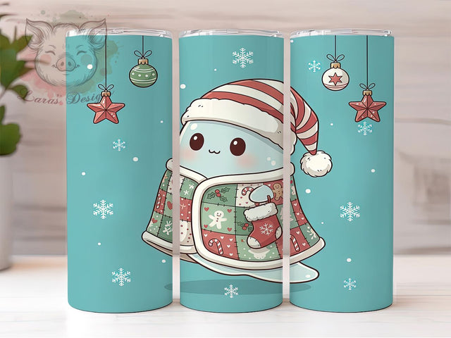 Quilted Christmas Ghost Tumbler, Quilted Holiday Ghost Sublimation Design, Festive Cup Art, 20oz Xmas Tumbler, Whimsical Ghost Mug, Stylish Christmas Cup, Cozy Holiday Wrap Sublimation Lara' s Designs 