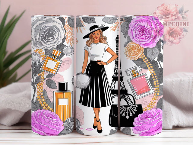 Quilted Fashion Girl Tumbler, Quilted Cushion Pattern, Stylish Digital Design, Sublimation Cup, 20oz Skinny Tumbler, Trendy Fashion Drinkware, Chic Girl Style Sublimation Li Zamperini 