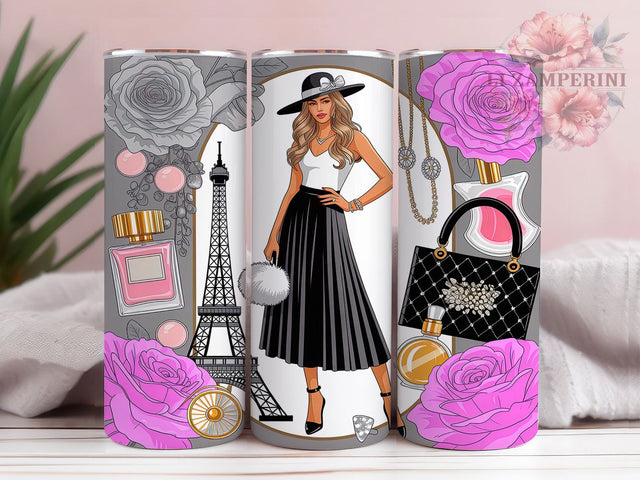 Quilted Fashion Girl Tumbler, Quilted Cushion Pattern, Stylish Digital Design, Sublimation Cup, 20oz Skinny Tumbler, Trendy Fashion Drinkware, Chic Girl Style Sublimation Li Zamperini 