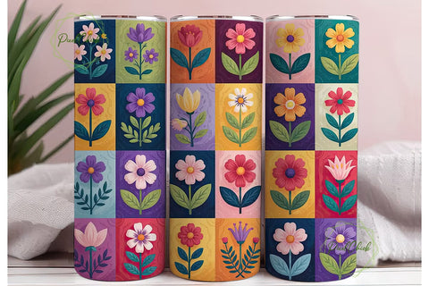 Quilted Floral Patchwork 20oz Tumbler Sublimation PixelChick 