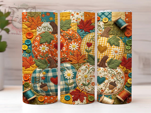 Quilted Patchwork Pumpkins 20oz Tumbler, Quilted Patchwork Pumpkins, Patchwork Pumpkins, Quilted Pumpkins, Pumpkin Tumbler, 20oz Tumbler, Fall Tumbler, Tumbler Wrap Sublimation Lara' s Designs 