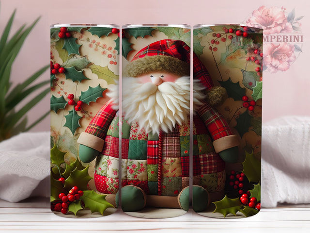 Quilted Patchwork Santa Tumbler, Crochet Christmas Wrap, Latch Hook Holiday Sublimation, Handmade Santa Cup, 20Oz Skinny Tumbler Wrap, Cozy Patchwork Mug, Crafty Christmas Design Sublimation Li Zamperini 