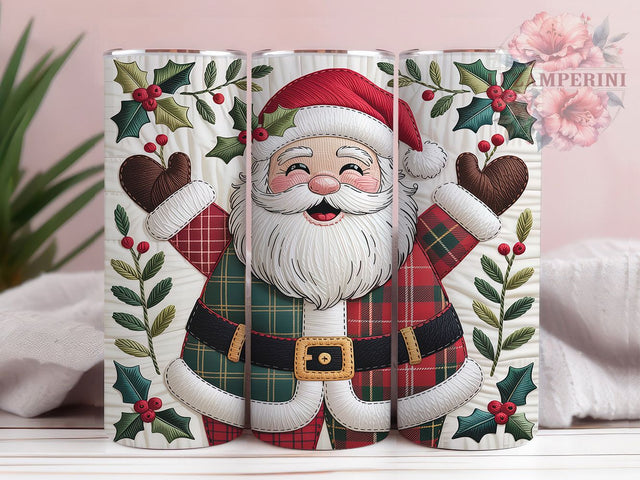 Quilted Patchwork Santa Tumbler, Crochet Christmas Wrap, Latch Hook Holiday Sublimation, Handmade Santa Cup, 20Oz Skinny Tumbler Wrap, Cozy Patchwork Mug, Crafty Christmas Design Sublimation Li Zamperini 