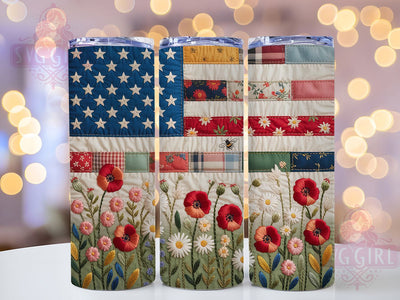 Quilted Patriotic USA 20oz Tumbler, USA Flag Wrap, Sublimation Gift, Patriotic Mug, 20oz Tumbler Design, Quilted Style Graphic, American Pride Theme Sublimation SvggirlplusArt 