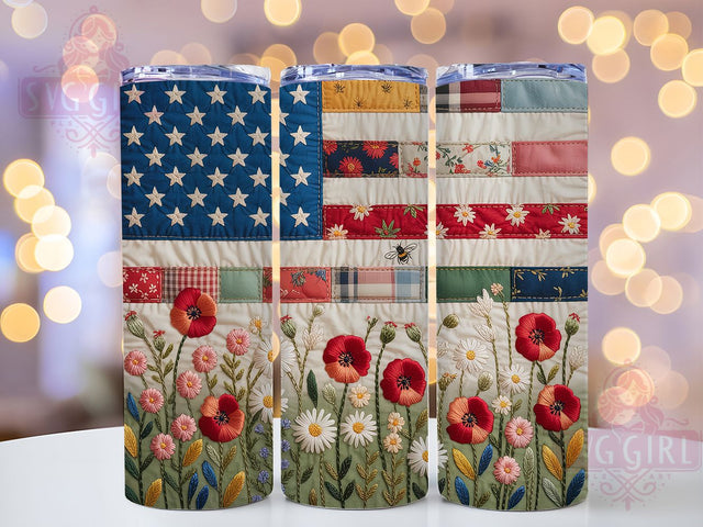 Quilted Patriotic USA 20oz Tumbler, USA Flag Wrap, Sublimation Gift, Patriotic Mug, 20oz Tumbler Design, Quilted Style Graphic, American Pride Theme Sublimation SvggirlplusArt 