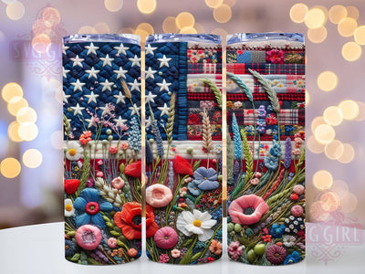 Quilted Patriotic USA 20oz Tumbler, USA Flag Wrap, Sublimation Gift, Patriotic Mug, 20oz Tumbler Design, Quilted Style Graphic, American Pride Theme Sublimation SvggirlplusArt 