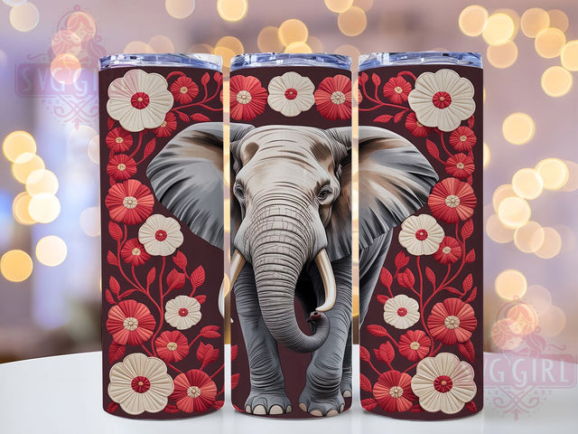 Quilted Safari Elephant Tumbler Wrap, Safari Animal Design, Red Elephant Gift, Textured Drinkware Art, African Animal Cup, Geometric Pattern Wrap, Dimensional Sublimation Sublimation SvggirlplusArt 
