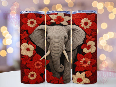 Quilted Safari Elephant Tumbler Wrap, Safari Animal Design, Red Elephant Gift, Textured Drinkware Art, African Animal Cup, Geometric Pattern Wrap, Dimensional Sublimation Sublimation SvggirlplusArt 