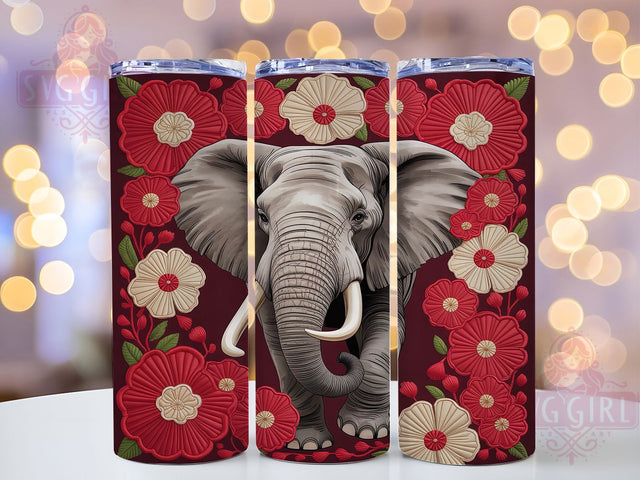 Quilted Safari Elephant Tumbler Wrap, Safari Animal Design, Red Elephant Gift, Textured Drinkware Art, African Animal Cup, Geometric Pattern Wrap, Dimensional Sublimation Sublimation SvggirlplusArt 