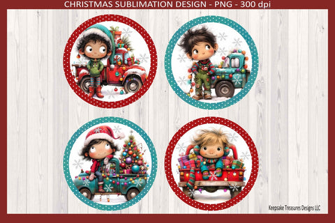 Quirky Christmas Boy Truck Christmas Ornaments, Sublimation Png, Digital Download Sublimation Keepsake Treasures Designs LLC. 
