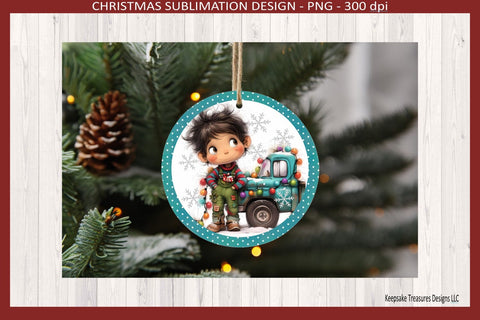 Quirky Christmas Boy Truck Christmas Ornaments, Sublimation Png, Digital Download Sublimation Keepsake Treasures Designs LLC. 