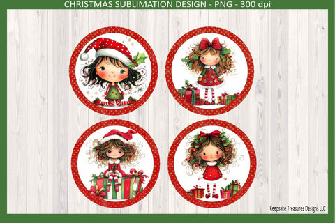 Quirky Christmas Girl Ornaments, Sublimation Png Template, Whimsical Christmas Ornaments Sublimation Keepsake Treasures Designs LLC. 