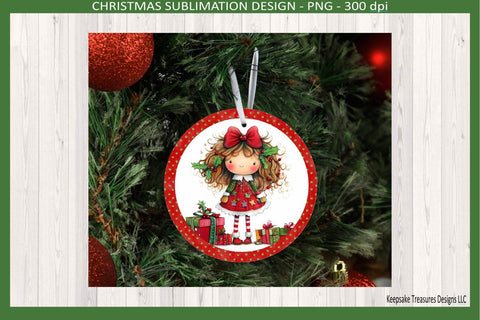 Quirky Christmas Girl Ornaments, Sublimation Png Template, Whimsical Christmas Ornaments Sublimation Keepsake Treasures Designs LLC. 