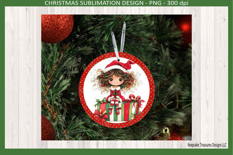 Quirky Christmas Girl Ornaments, Sublimation Png Template, Whimsical Christmas Ornaments Sublimation Keepsake Treasures Designs LLC. 
