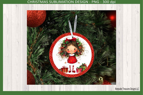 Quirky Christmas Girl Ornaments, Sublimation Png Template, Whimsical Christmas Ornaments Sublimation Keepsake Treasures Designs LLC. 