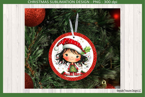 Quirky Christmas Girl Ornaments, Sublimation Png Template, Whimsical Christmas Ornaments Sublimation Keepsake Treasures Designs LLC. 