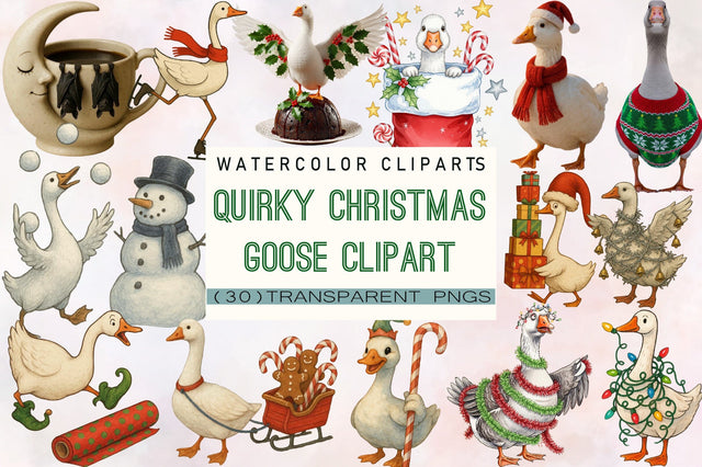 Quirky Christmas Goose Clipart Sublimation SVGArt 
