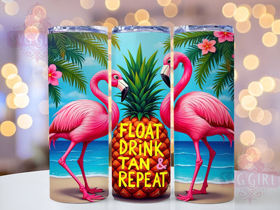Quirky Flamingo Tumbler, Float Drink Tan Repeat, Summer Tumbler Wrap, 20 oz Sublimation, Beach Vibes, PNG File for Tumbler, Tropical Drink Design, Fun Summer Decor Sublimation SvggirlplusArt 