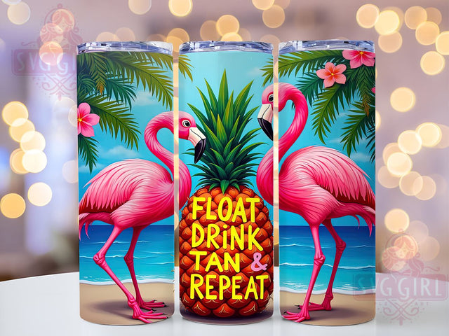 Quirky Flamingo Tumbler, Float Drink Tan Repeat, Summer Tumbler Wrap, 20 oz Sublimation, Beach Vibes, PNG File for Tumbler, Tropical Drink Design, Fun Summer Decor Sublimation SvggirlplusArt 