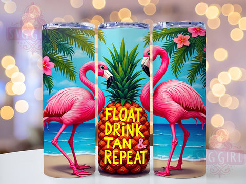 Quirky Flamingo Tumbler, Float Drink Tan Repeat, Summer Tumbler Wrap, 20 oz Sublimation, Beach Vibes, PNG File for Tumbler, Tropical Drink Design, Fun Summer Decor Sublimation SvggirlplusArt 