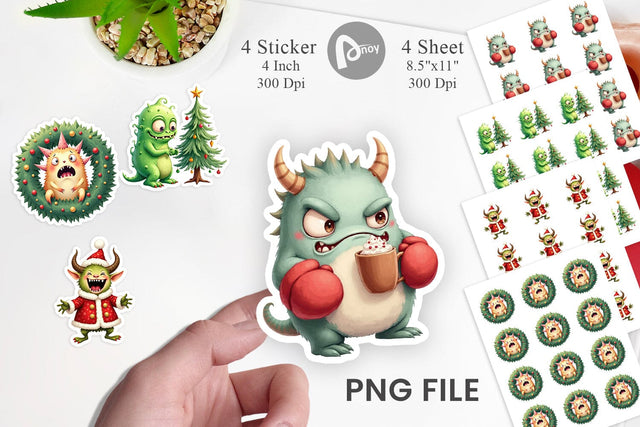 Quirky Monster Christmas Sticker Sublimation artnoy 