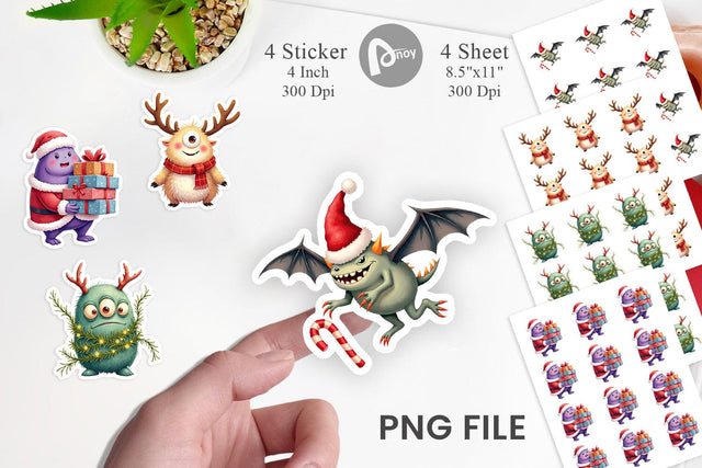 Quirky Monster Christmas Sticker Sublimation artnoy 