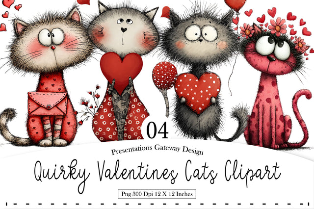 Quirky Valentines Cats Clipart Sublimation designmaster24 