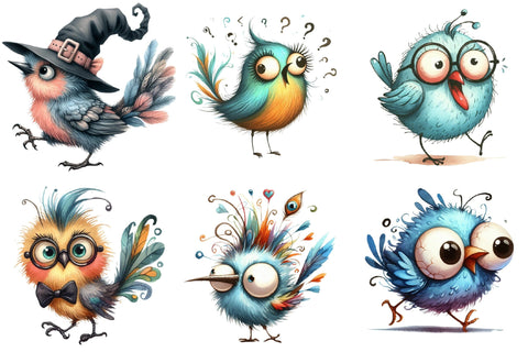 Quirky Whimsical Funny Birds Clipart Sublimation designartist 