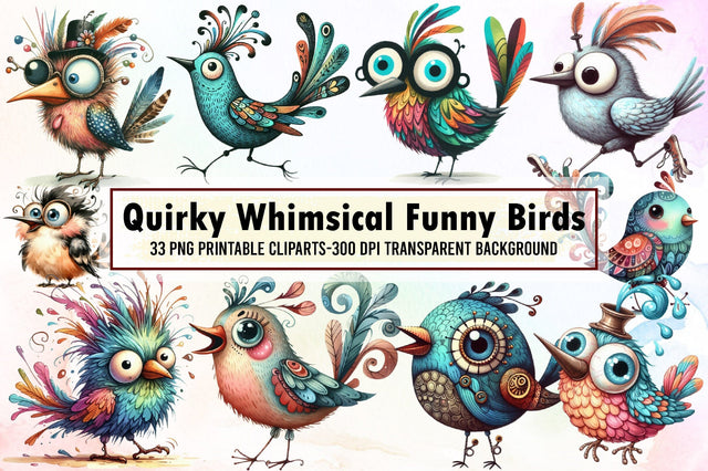 Quirky Whimsical Funny Birds Clipart Sublimation designartist 