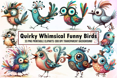 Quirky Whimsical Funny Birds Clipart Sublimation designartist 