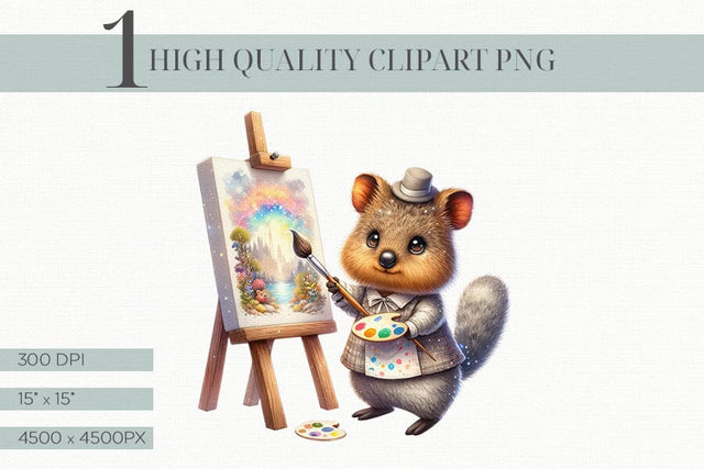Quokka Artist Clipart, Cute Animal Painting Sublimation BijouBay 
