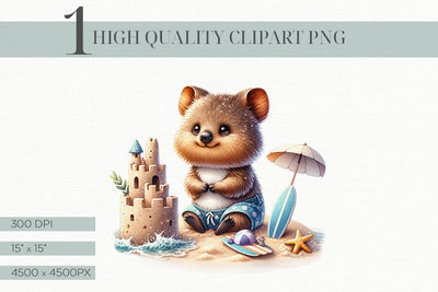 Quokka Australian Animal Beach Scene Clipart PNG Sublimation BijouBay 