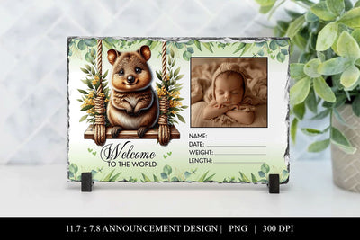 Quokka Birth Announcement Slate Sublimation Design Sublimation BijouBay 