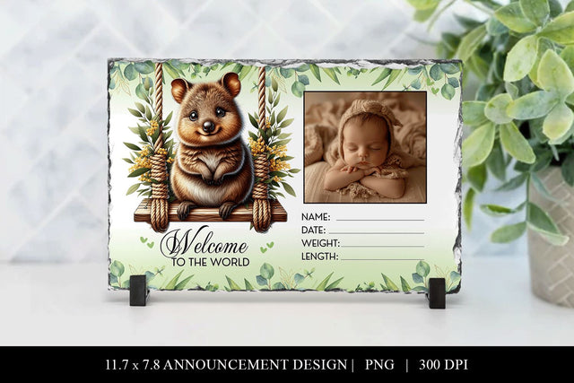 Quokka Birth Announcement Slate Sublimation Design Sublimation BijouBay 