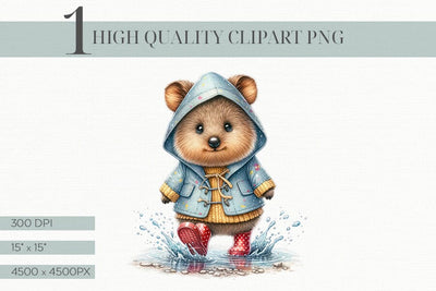 Quokka Clipart in Raincoat, Cute Animal Digital Illustration Sublimation BijouBay 
