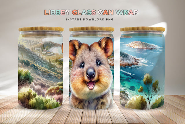 Quokka Glass Can Wrap - Vibrant Australian Landscape PNG Sublimation BijouBay 