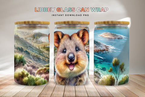 Quokka Glass Can Wrap - Vibrant Australian Landscape PNG Sublimation BijouBay 