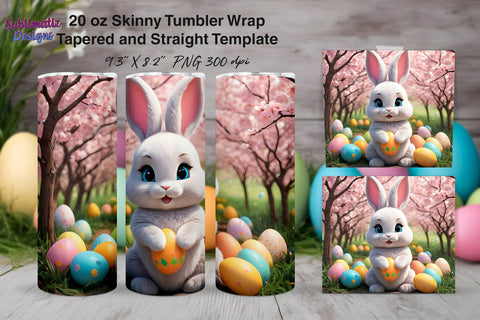 Rabbit Easter Tumbler Wrap PNG | 20oz Skinny Tumbler Wrap Sublimation Design Sublimation Sublimatiz Designs 